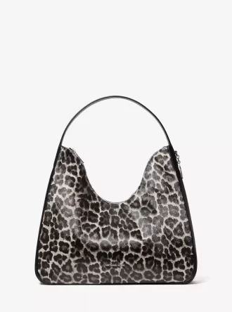 Nayla Medium Schultertasche aus Kalbsleder mit Leopardenmuster