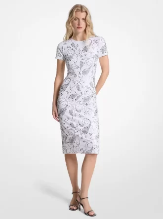 Nietenbesetztes Paisley-Scuba-Midikleid