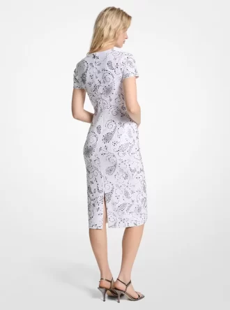 Nietenbesetztes Paisley-Scuba-Midikleid
