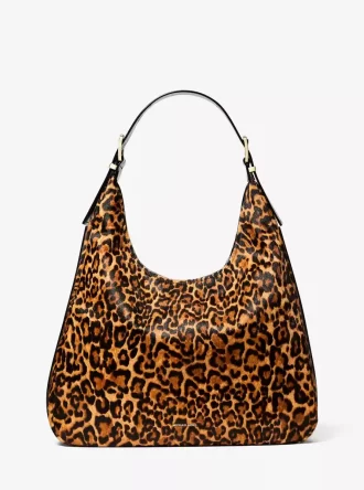 Nolita Große Hobo-Schultertasche aus Kalbsfell mit Leopardenmuster