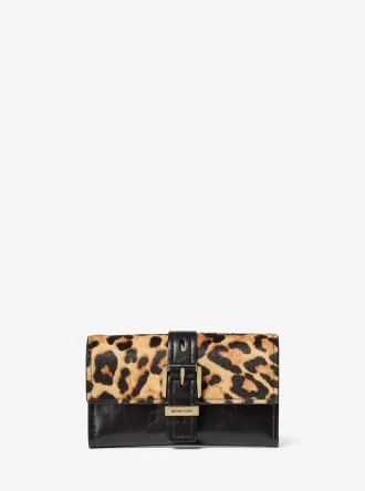 Nolita Mittlere Geldbörse mit Leopardenmuster aus Kalbsfell und Leder, dreifach faltbar