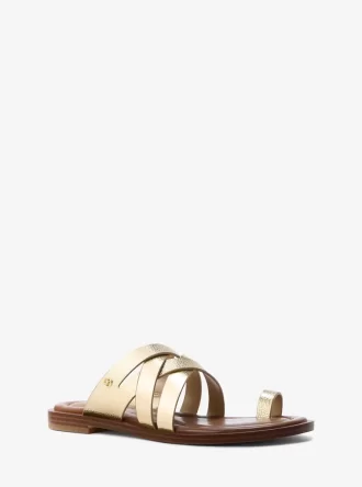 Nora Metallic Sandale aus genarbtem Leder
