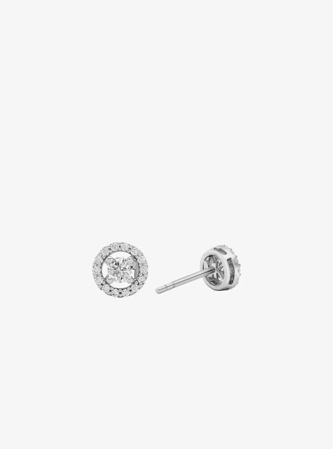 Ohrstecker aus Sterlingsilber mit Pavé-Halo-Fassung, vergoldet mit Edelmetallplattierung Ohrstecker aus Sterlingsilber mit Pavé-Halo-Fassung, vergoldet mit Edelmetallplattierung