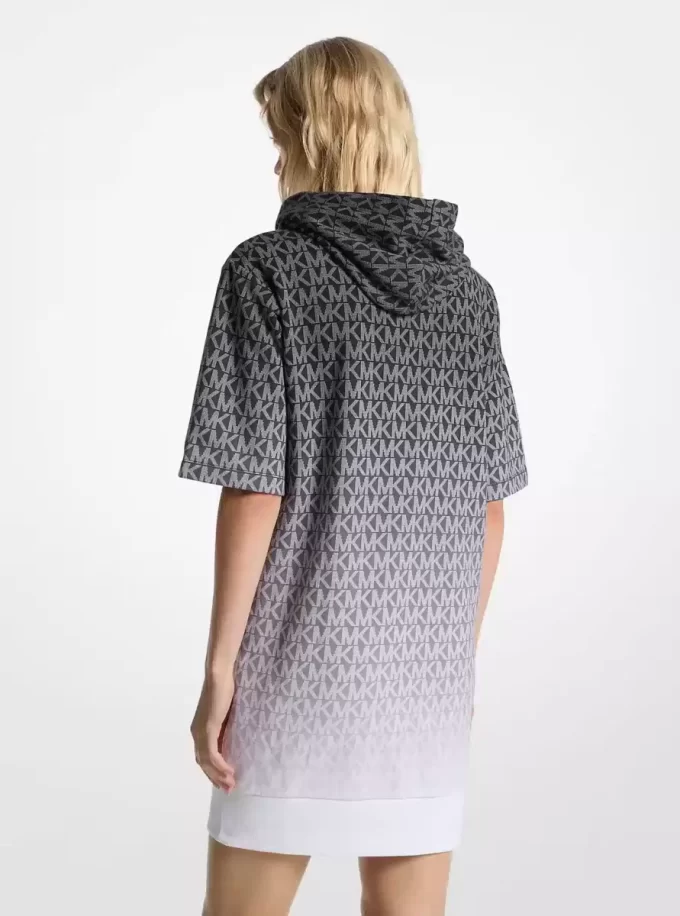 Ombré-Hoodie-Kleid aus Baumwollfrottee mit charakteristischem Logo Ombré-Hoodie-Kleid aus Baumwollfrottee mit charakteristischem Logo