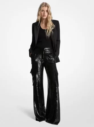 Paillettenbesetzte Georgette-Cargohose