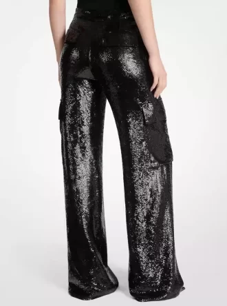 Paillettenbesetzte Georgette-Cargohose