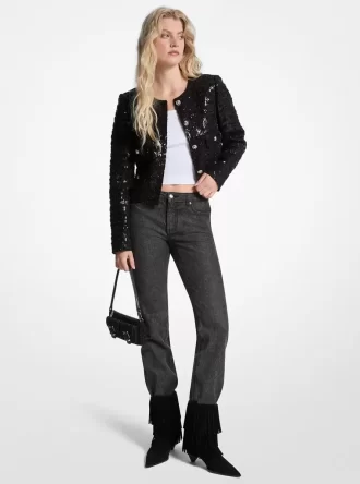 Paillettenbesetzte Tweed-Kurzjacke