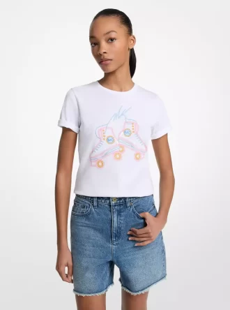 Paillettenbesetztes Baumwoll-T-Shirt mit Grafik