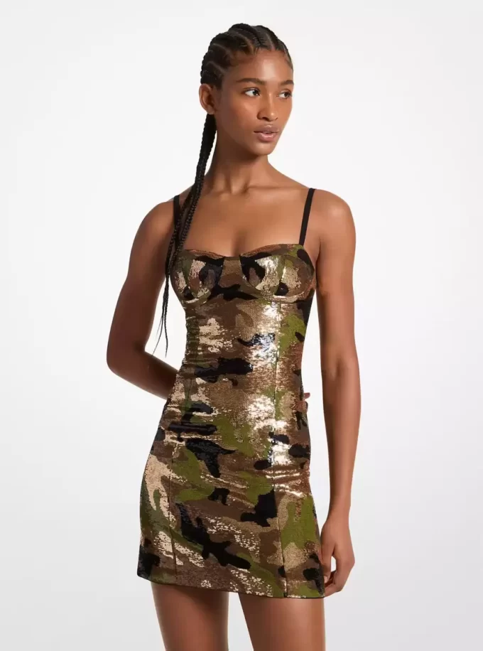 Paillettenbesetztes Camouflage-Bustierkleid Paillettenbesetztes Camouflage-Bustierkleid