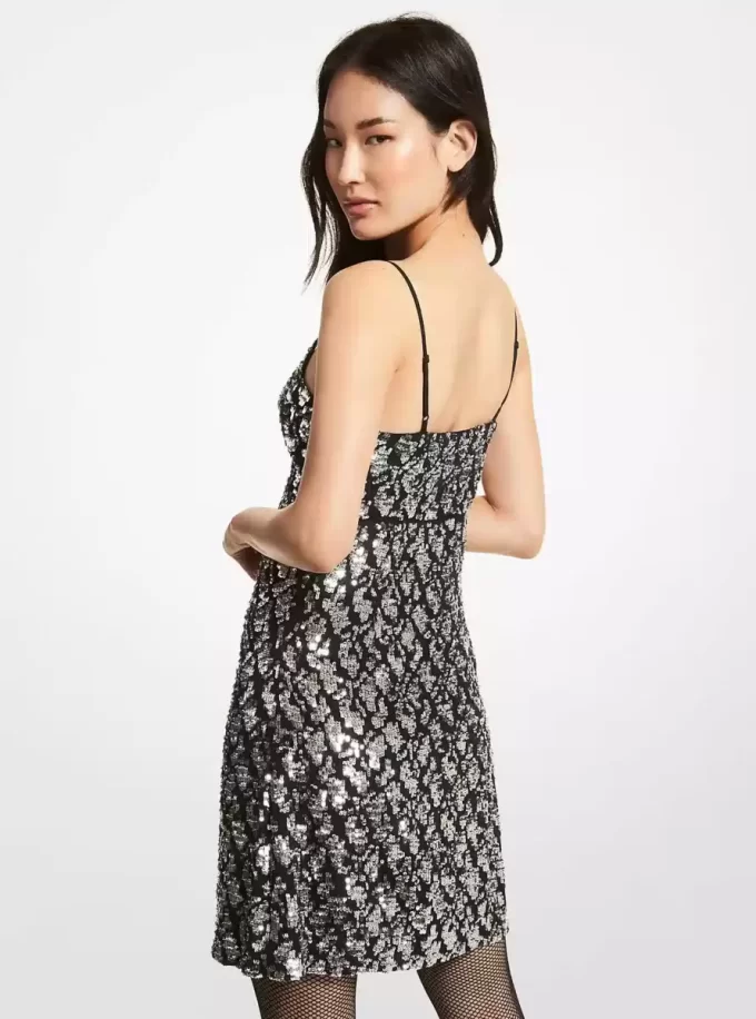 Paillettenbesetztes Stretch-Viskose-Unterkleid mit Schlangenmuster