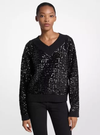 Paillettenpullover aus Baumwollmischgewebe