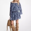 Paisley-Georgette-Kleid mit schulterfreiem Ausschnitt