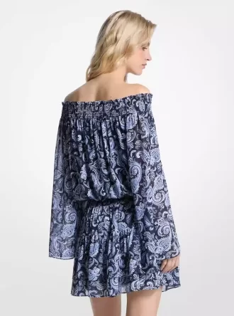 Paisley-Georgette-Kleid mit schulterfreiem Ausschnitt