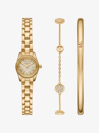 Petite Lexington Pavé Goldfarbenes Uhren- und Schmuckset