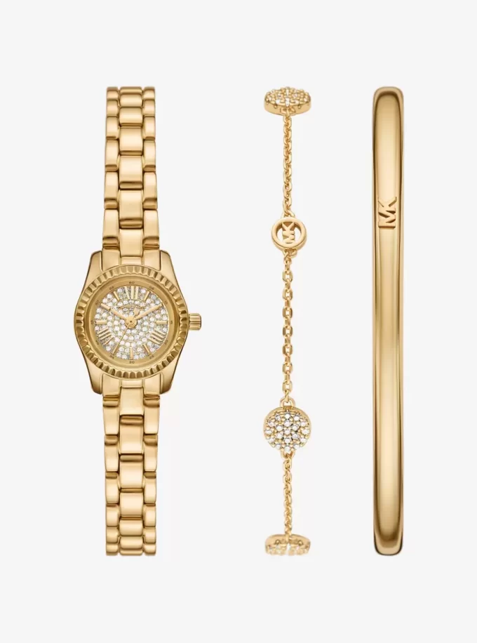 Petite Lexington Pavé Goldfarbenes Uhren- und Schmuckset Petite Lexington Pavé Goldfarbenes Uhren- und Schmuckset