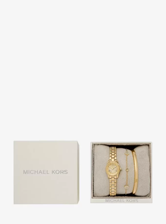 Petite Lexington Pavé Goldfarbenes Uhren- und Schmuckset Petite Lexington Pavé Goldfarbenes Uhren- und Schmuckset