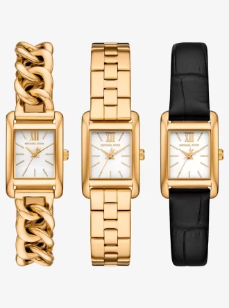 Petite Monroe Uhrenarmband-Set aus goldfarbenem und krokodilgeprägtem Leder