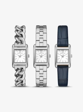 Petite Monroe Uhrenarmband-Set aus silberfarbenem und krokodilgeprägtem Leder