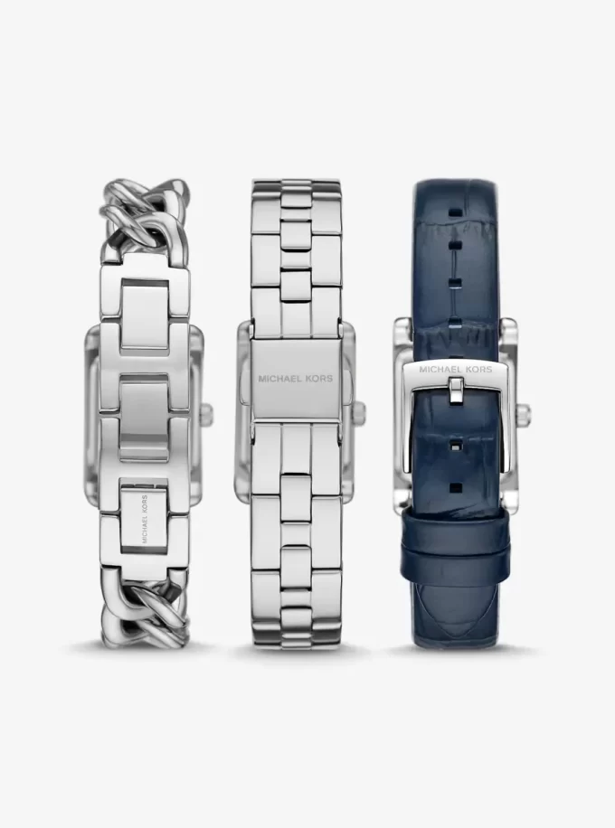 Petite Monroe Uhrenarmband-Set aus silberfarbenem und krokodilgeprägtem Leder Petite Monroe Uhrenarmband-Set aus silberfarbenem und krokodilgeprägtem Leder