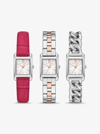 Petite Monroe Zweifarbiges Uhrenarmband-Set aus Leder mit Krokodilprägung