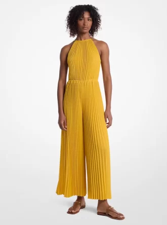 Plissee-Jumpsuit aus Georgette mit Neckholder und Verzierungen
