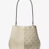 Pratt Medium Zweifarbige Metallic-Schultertasche mit charakteristischem Logo Pratt Medium Zweifarbige Metallic-Schultertasche mit charakteristischem Logo