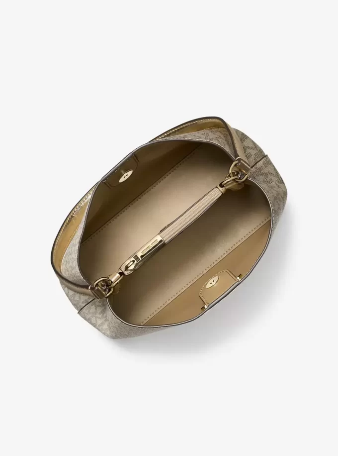 Pratt Medium Zweifarbige Metallic-Schultertasche mit charakteristischem Logo Pratt Medium Zweifarbige Metallic-Schultertasche mit charakteristischem Logo