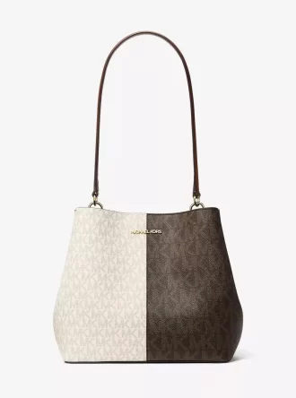 Pratt Medium Zweifarbige Schultertasche mit charakteristischem Logo