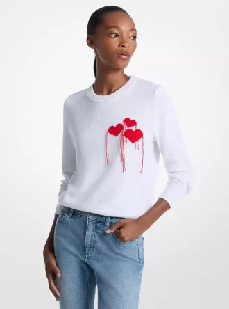 Pullover aus Baumwollmischgewebe mit Fransenherz
