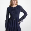Rüschenkleid aus Georgette mit langen Ärmeln