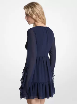 Rüschenkleid aus Georgette mit langen Ärmeln