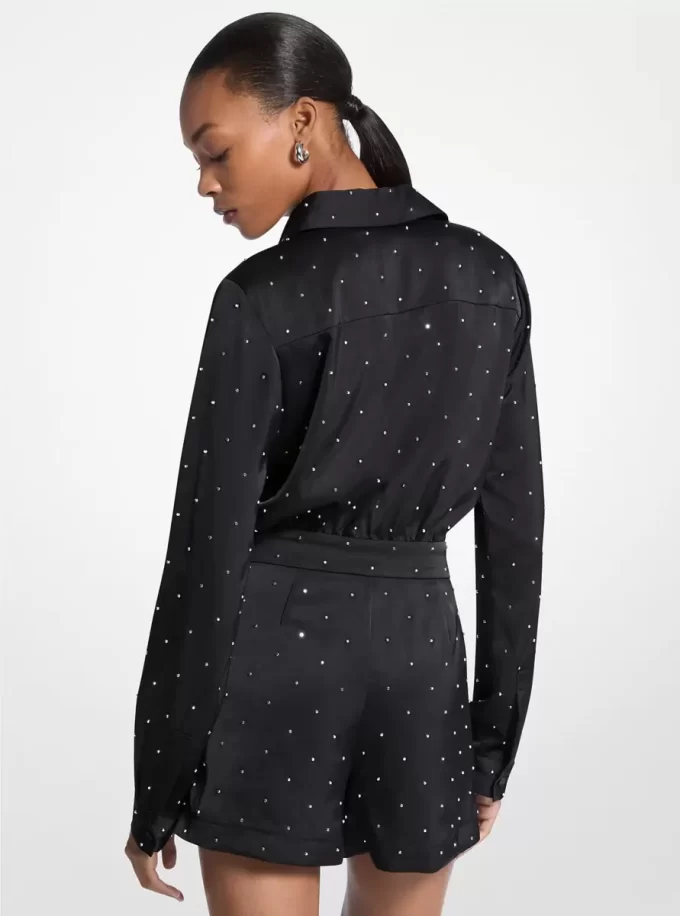 Satin-Jumpsuit mit Nieten