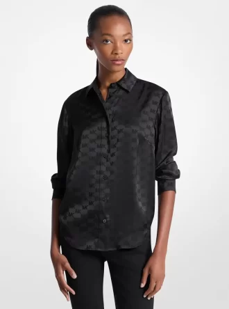 Satinhemd mit Logo-Jacquard-Muster