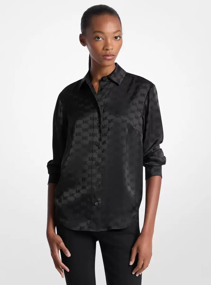 Satinhemd mit Logo-Jacquard-Muster Satinhemd mit Logo-Jacquard-Muster