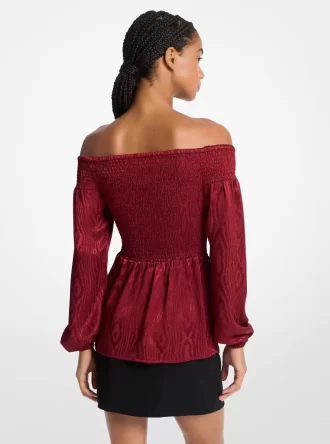 Schulterfreies Top aus gerafftem Moiré-Jacquard