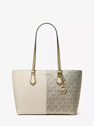 Sheila Große, zweifarbige Metallic-Tragetasche mit charakteristischem Logo