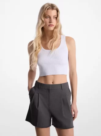 Shorts aus Stretchwolle mit Fransen und Falten