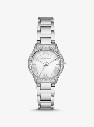 Silberfarbene Mini-Armbanduhr mit Sage-Pavé