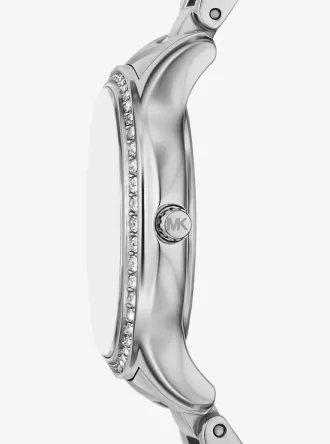Silberfarbene Mini-Armbanduhr mit Sage-Pavé