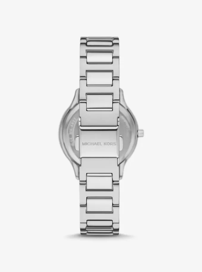 Silberfarbene Mini-Armbanduhr mit Sage-Pavé Silberfarbene Mini-Armbanduhr mit Sage-Pavé