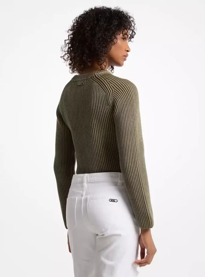 Stückgefärbter, gerippter, kurzer Baumwollpullover Stückgefärbter, gerippter, kurzer Baumwollpullover