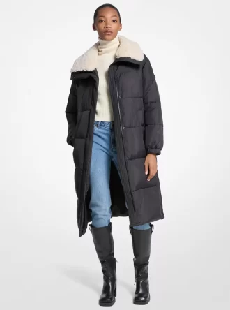 Steppjacke mit Kunstpelzbesatz