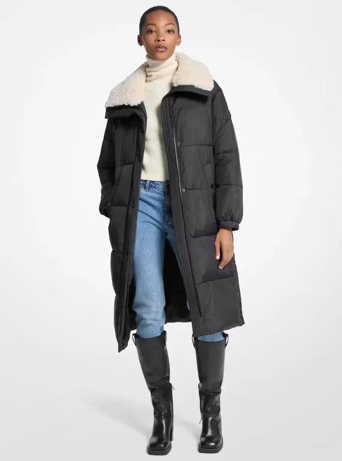 Steppjacke mit Kunstpelzbesatz