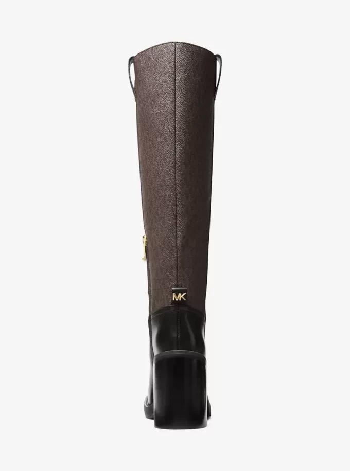 Stiefelette mit Houston-Logo und Blockabsatz aus Leder Stiefelette mit Houston-Logo und Blockabsatz aus Leder