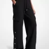 Stretch-Crêpe-Cargohose mit weitem Bein