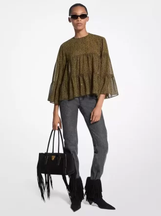 Stufenbluse aus Georgette mit Paisley-Muster