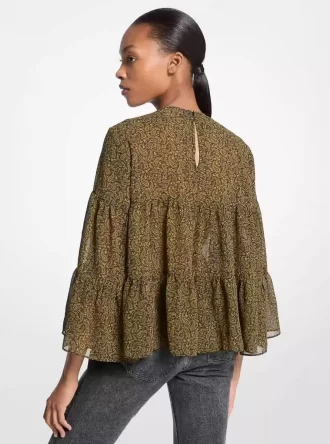 Stufenbluse aus Georgette mit Paisley-Muster