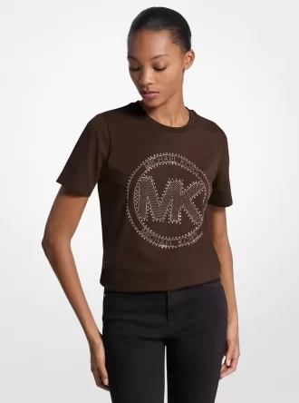 T-Shirt aus Bio-Baumwolljersey mit Logo-Anhänger und Nieten