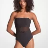 Trägerloser Badeanzug aus Stretch-Nylon mit Gürtel