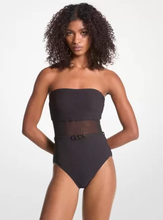 Trägerloser Badeanzug aus Stretch-Nylon mit Gürtel